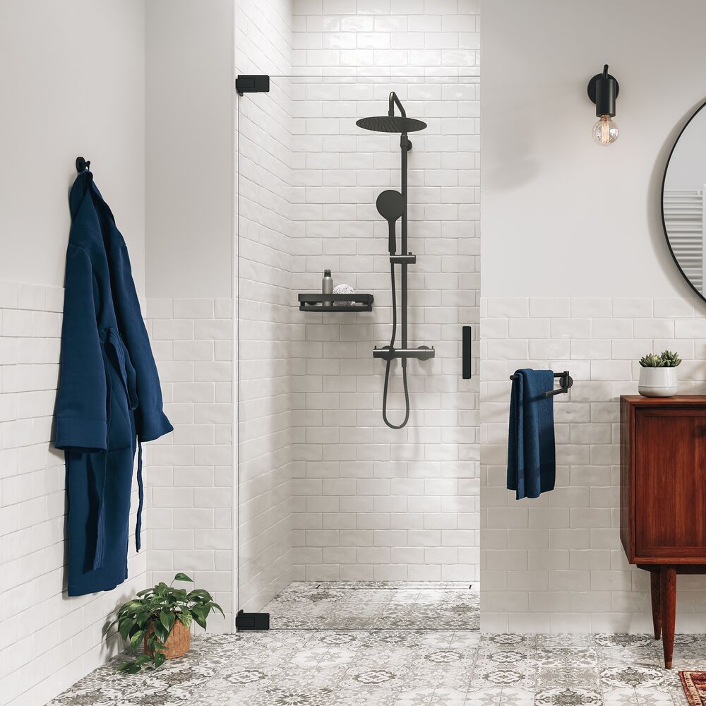 Sealskin Pure porte de douche 100 cm à ouverture basculante noir mat/verre transparent PU141006195100