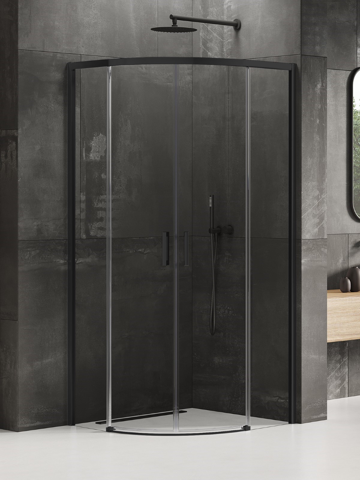 New Trendy Prime Black cabine de douche 80x80 cm semi-circulaire noir mat/verre transparent K-3556