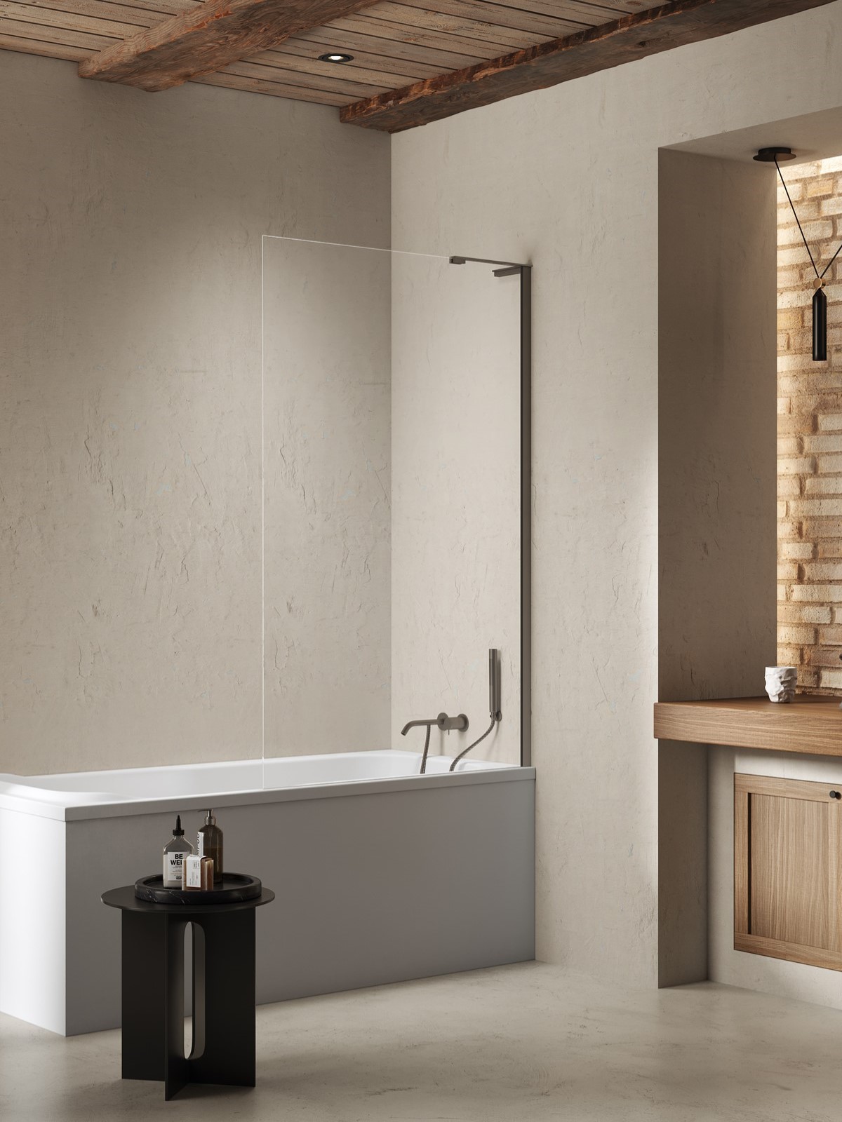 New Trendy Nesta paroi de baignoire 70 cm monobloc brossé/verre transparent P-0223-WL