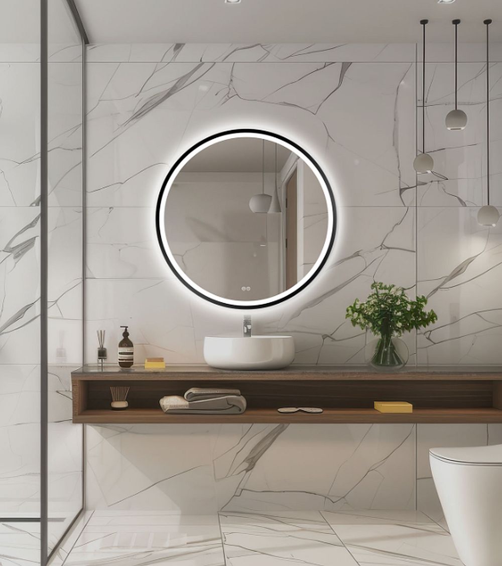 Venti Orion Black miroir 60x60 cm circulaire avec éclairage oui noir 5905951180342