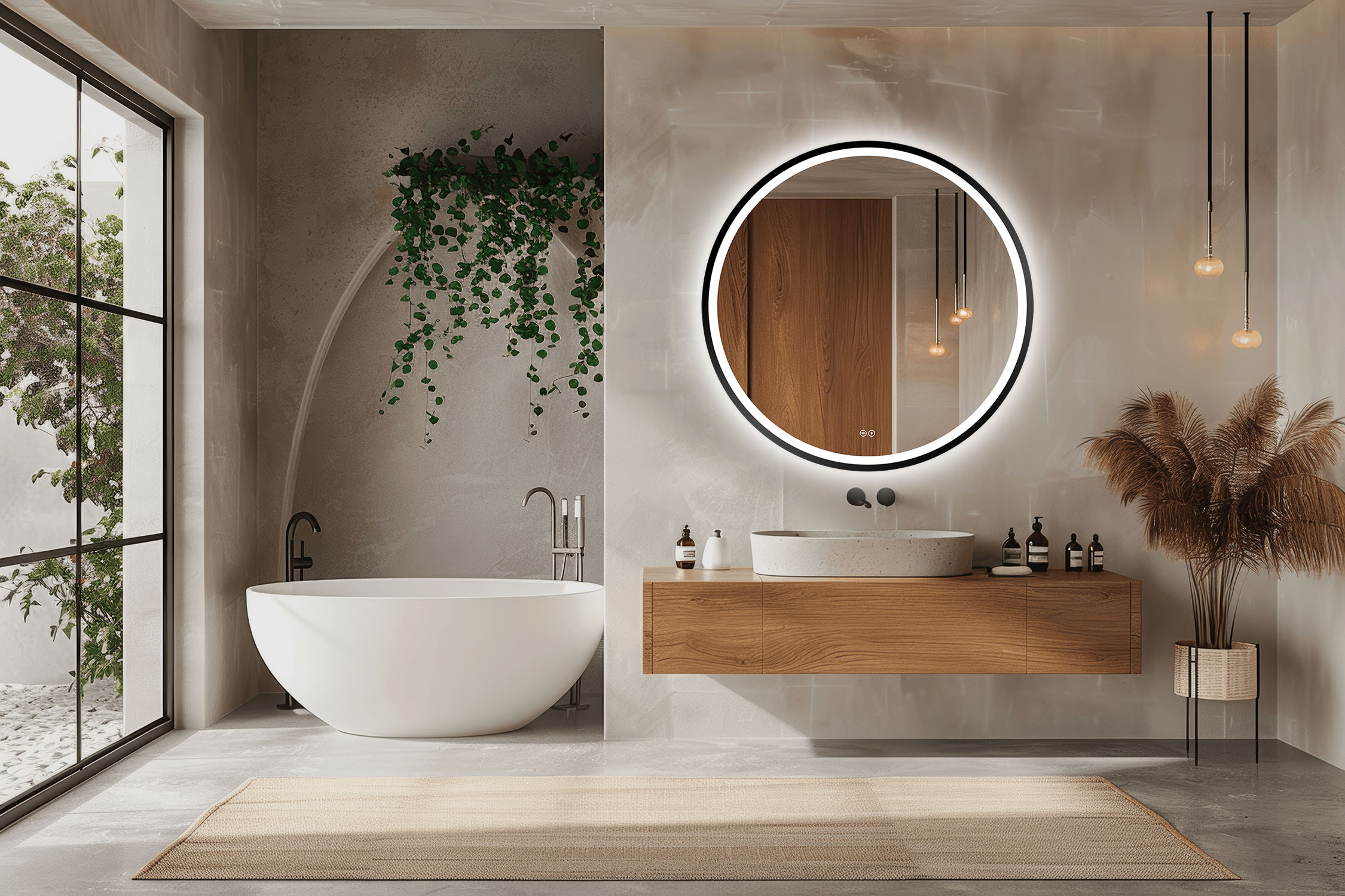 Venti Orion Black miroir 80x80 cm circulaire avec éclairage oui noir 5905951180298