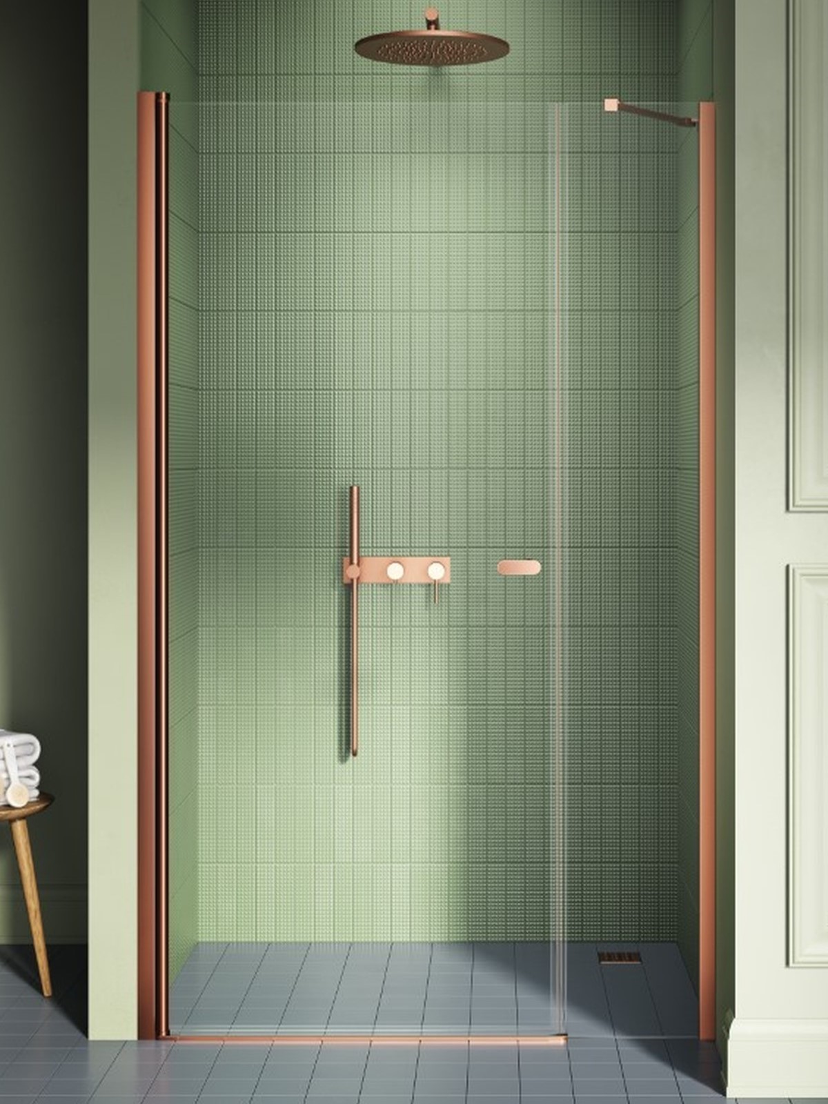 New Trendy New Soleo porte de douche 100 cm à ouverture basculante cuivre brossé/verre transparent D-0946A-WP