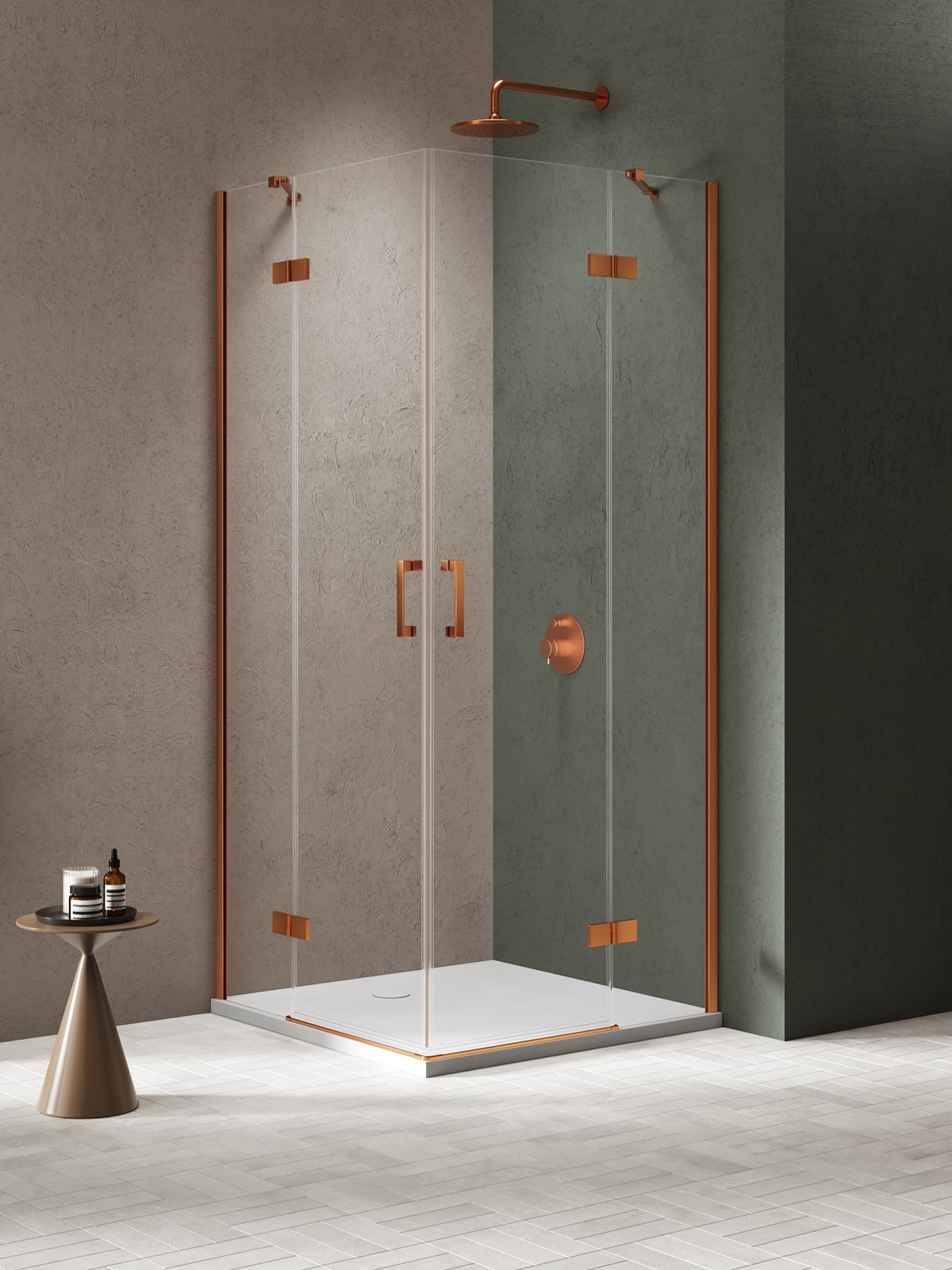 New Trendy Nesta cabine de douche 90x90 cm cuivre brossé/verre transparent K-4656