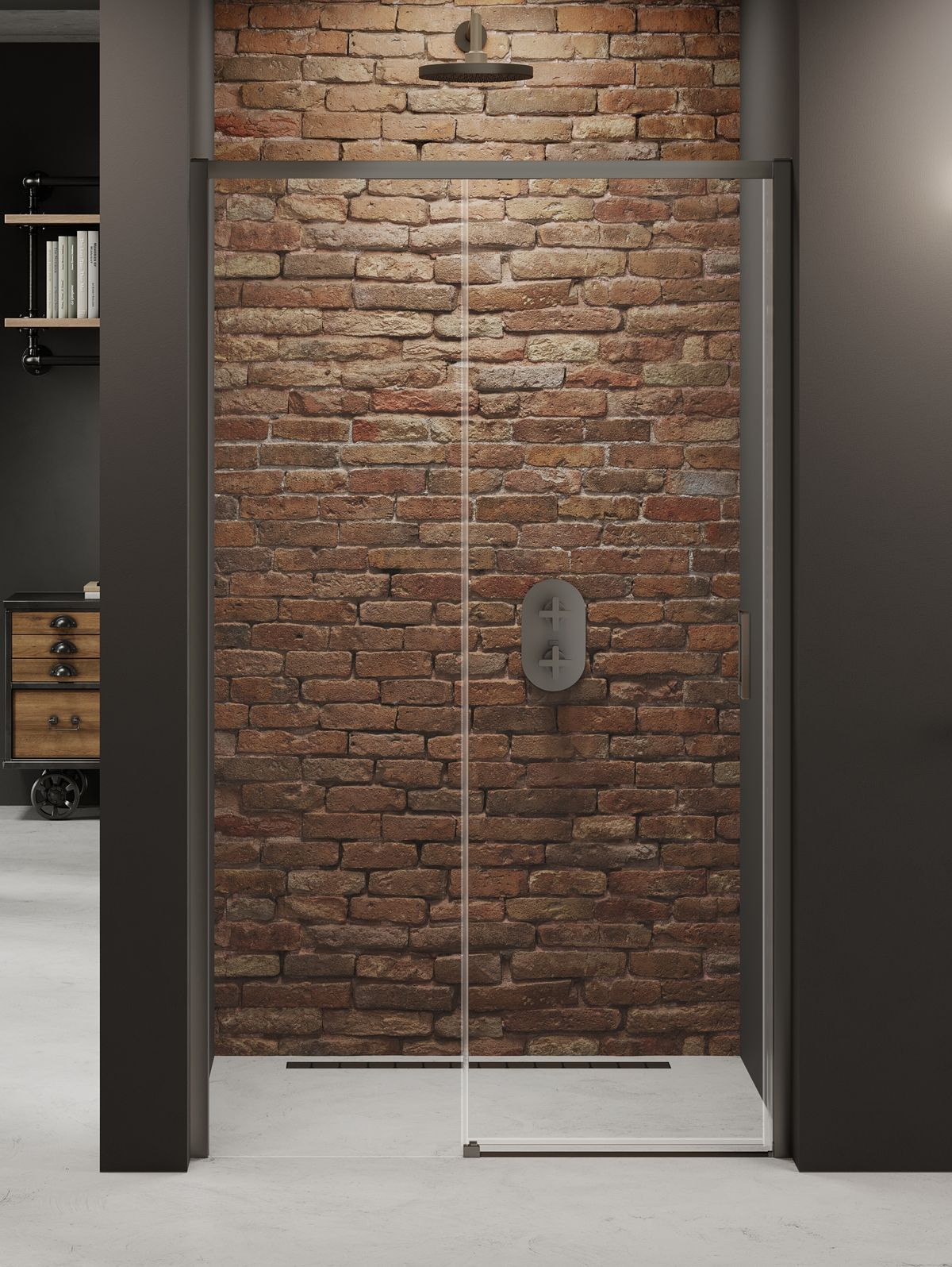 New Trendy Prime Gunmetal Brushed porte de douche 160 cm coulissant brossé/verre transparent D-0898A