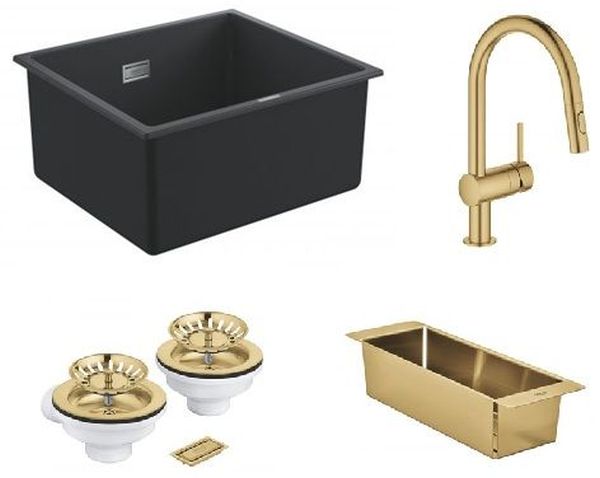 Set mitigeur de cuisine Grohe Minta 32321GN2, évier en granit Grohe K700 31653AP0, 40852GN0, 40997GN0