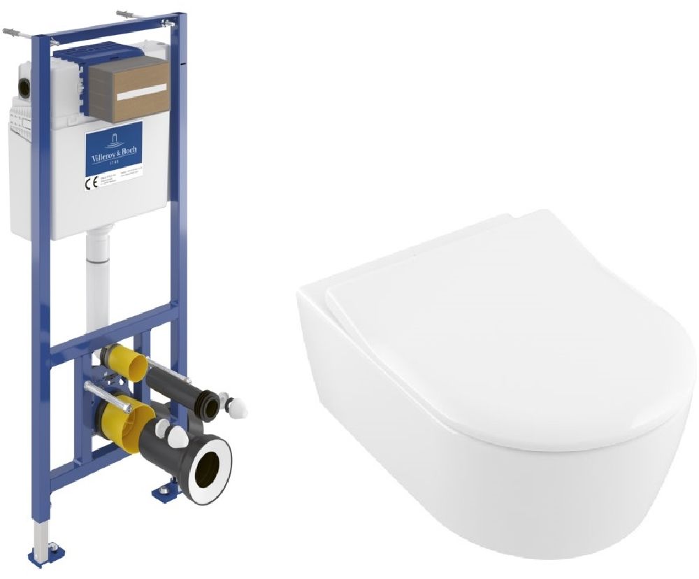 Set cuvette de WC Villeroy & Boch Avento 5656R001, châssis encastré Villeroy & Boch ViConnect 92099600, 9M87S101