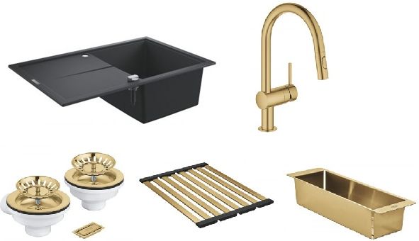 Set mitigeur de cuisine Grohe Minta 32321GN2, évier en granit Grohe K400 31639AP0, 40853GN0, 40854GN0, 40997GN0