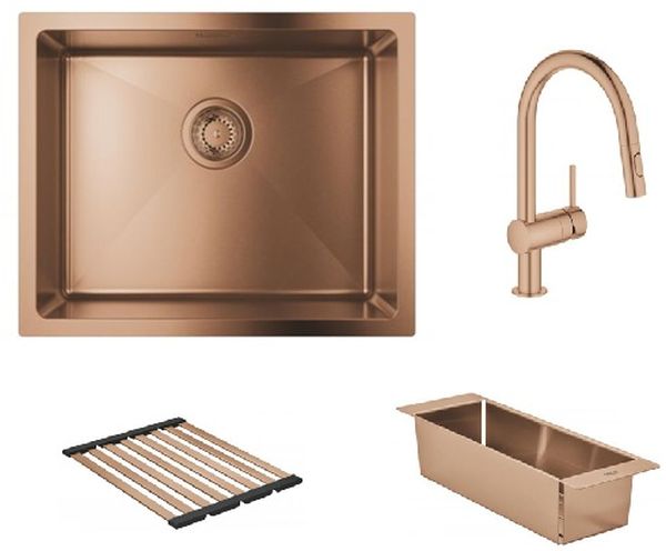 Set évier en acier inoxydable Grohe K700U 31574DL1, mitigeur de cuisine Grohe Minta 32321DL2, 40852DL0, 40856DL0