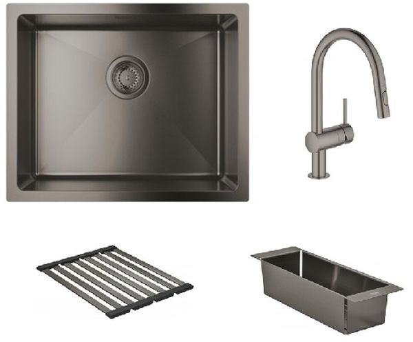 Set évier en acier inoxydable Grohe K700U 31574AL1, mitigeur de cuisine Grohe Minta 32321AL2, 40852AL0, 40856AL0