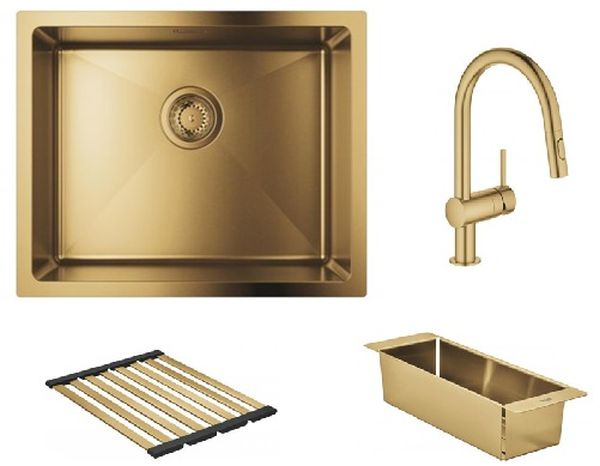 Set évier en acier inoxydable Grohe K700 31574GN1, mitigeur de cuisine Grohe Minta 32321GN2, 40852GN0, 40856GN0