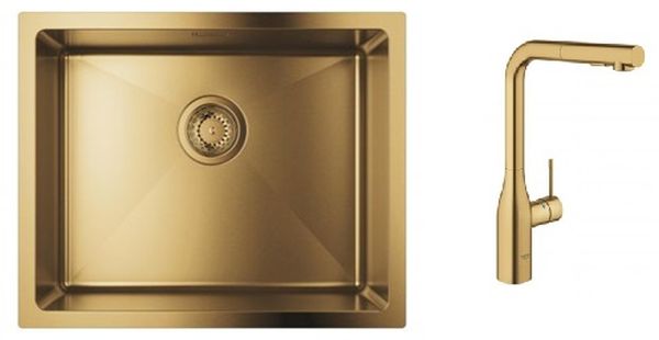 Set mitigeur de cuisine Grohe Essence 30270GN0, évier en acier inoxydable Grohe K700 31574GN1