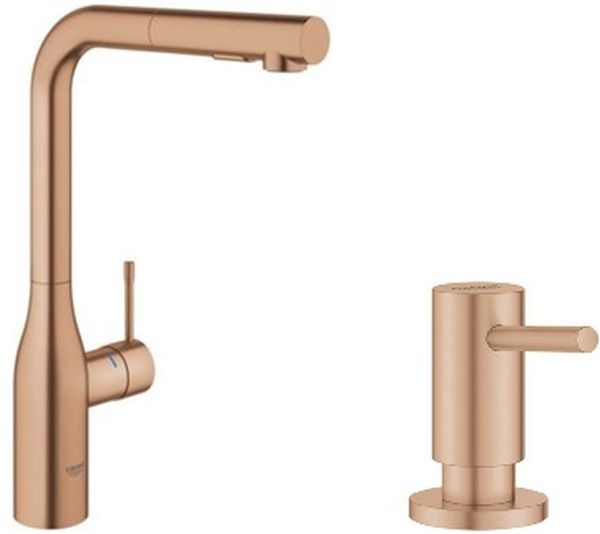 Set mitigeur de cuisine Grohe Essence 30270DL0, distributeur de savon Grohe Cosmopolitan 40535DL0