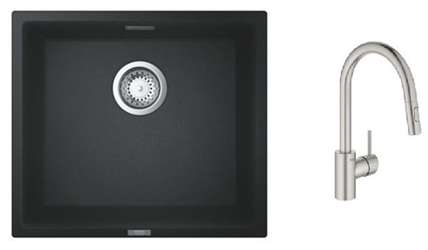 Set mitigeur de cuisine Grohe Concetto 31483DC2, évier en granit Grohe K700 31653AP0