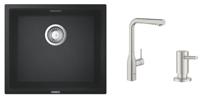 Set mitigeur de cuisine Grohe Essence 30270DC0, évier en granit Grohe K700 31653AP0, 40535DC0