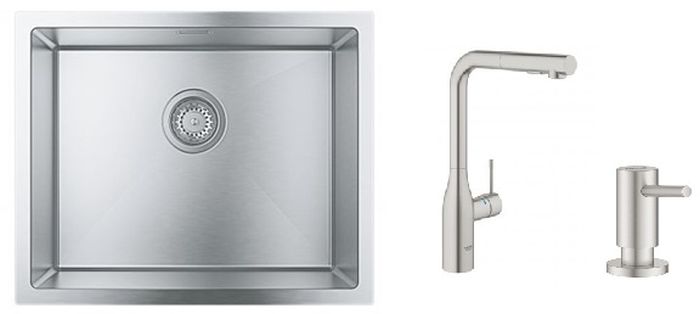 Set mitigeur de cuisine Grohe Essence 30270DC0, évier en acier inoxydable Grohe K700 31726SD0, 40535DC0