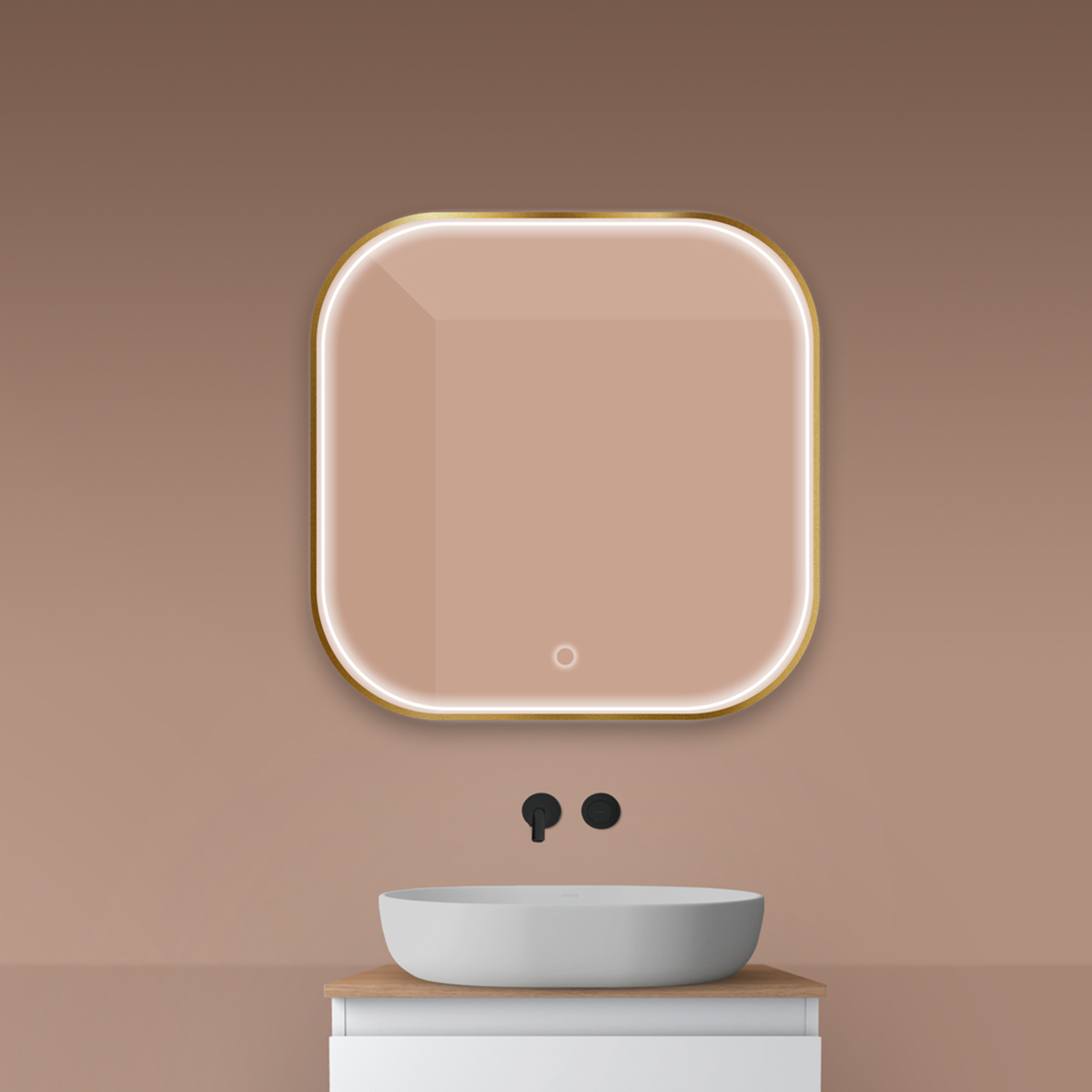 Oltens Nordlis miroir 80x80 cm carré avec éclairage oui doré 64122810