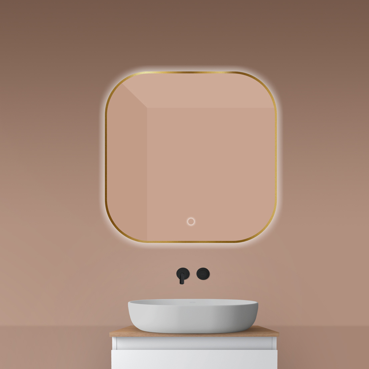 Oltens Nordlis miroir 80x80 cm carré avec éclairage oui doré 64125810