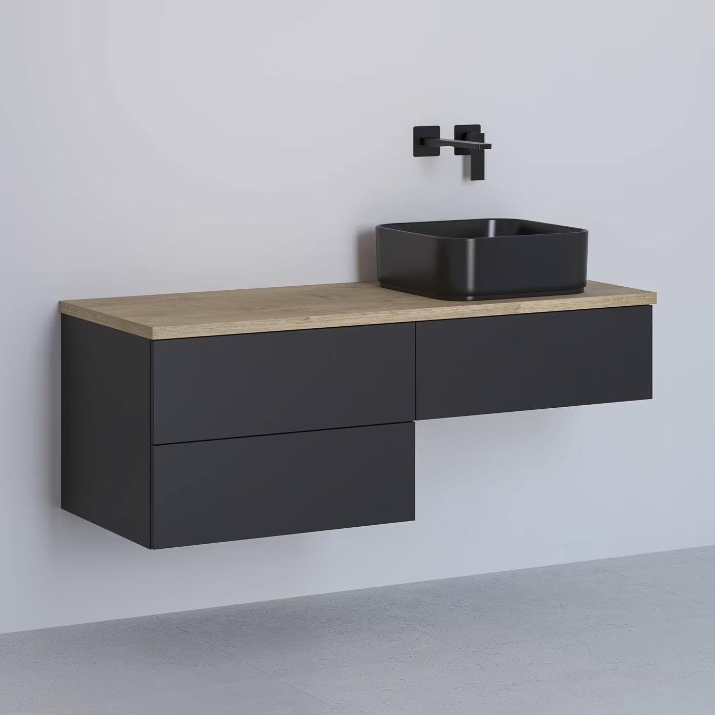 Kronenbach Cube meuble avec plan de travail 121x48.7x44.5 cm sous-lavabo suspendu noir-chêne KBWTKOWTL1213SMGH