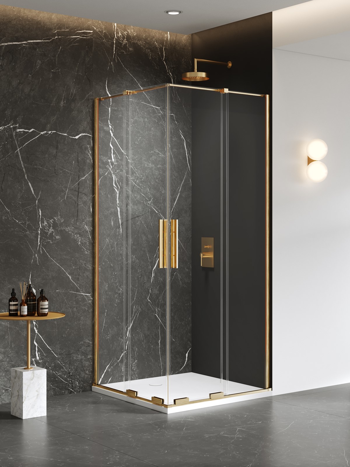 New Trendy Smart cabine de douche 100x80 cm rectangulaire doré brossé/verre transparent EXK-7597