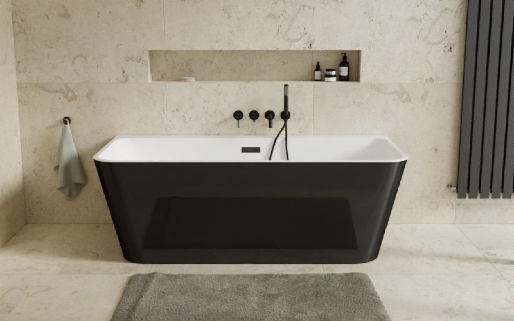 Besco Varya B&W baignoire murale 170x80 cm rectangulaire blanc-noir-bicolore #WAS-170VRMC