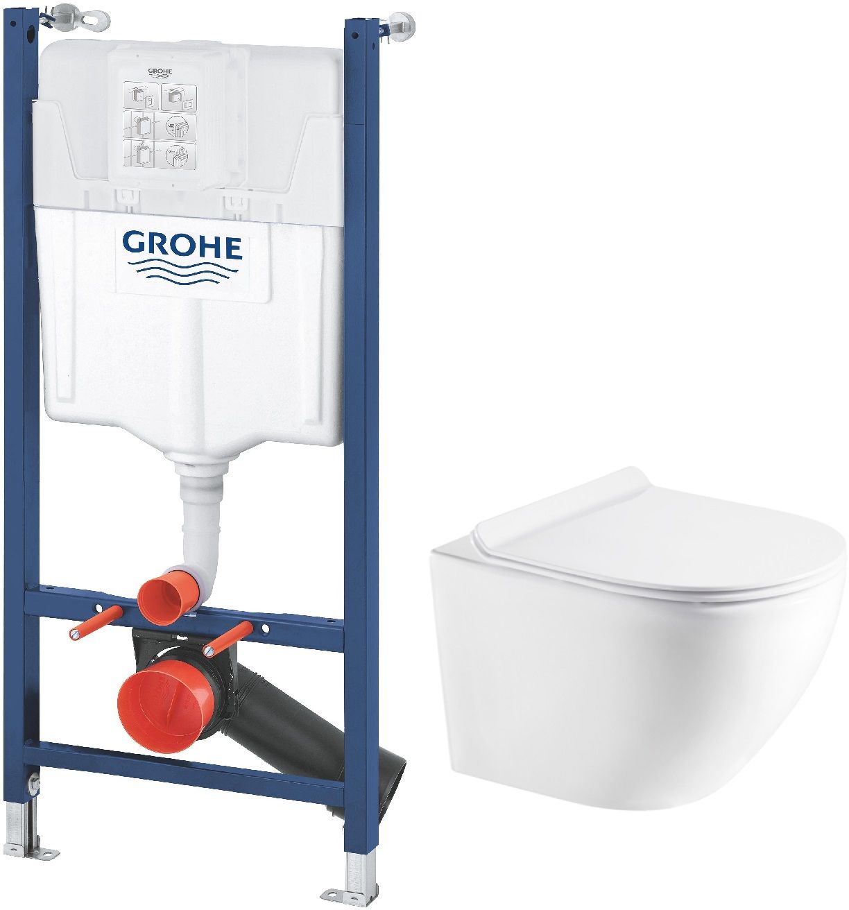 Set châssis encastré Grohe Solido 38971000, cuvette WC avec abattant à descente lente Hagser Beno HGR10000042