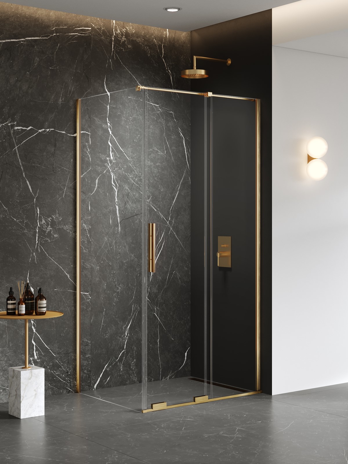 New Trendy Smart Gold Brushed cabine de douche 100x90 cm rectangulaire doré brossé/verre transparent EXK-7526