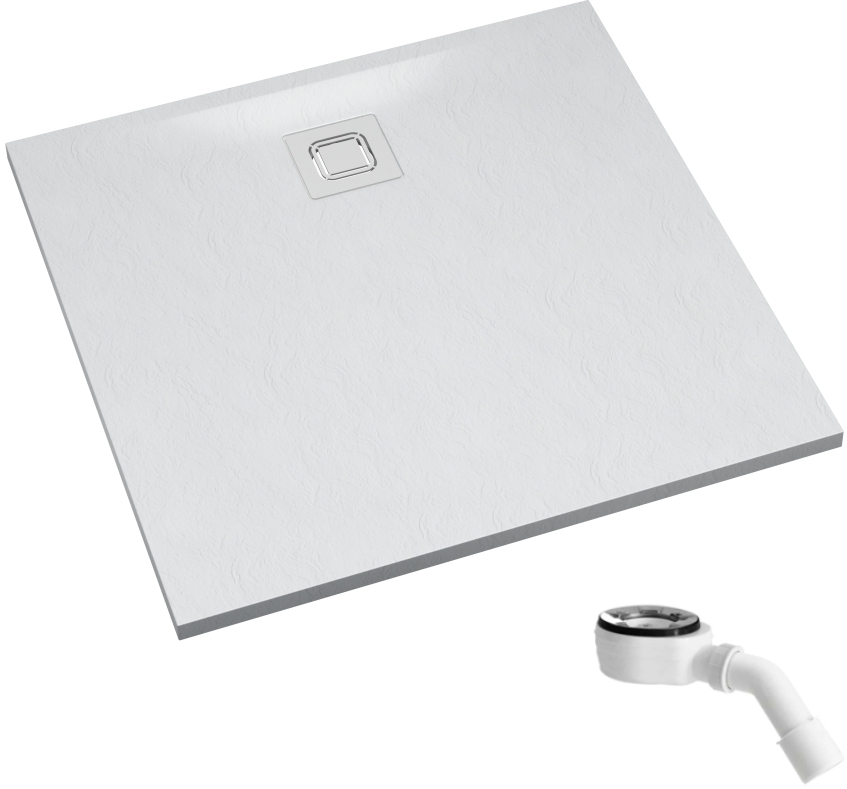 Schedpol Majestic White Stone receveur de douche carré avec siphon 90x90 cm blanc 3.3501/B/ST-M6/B