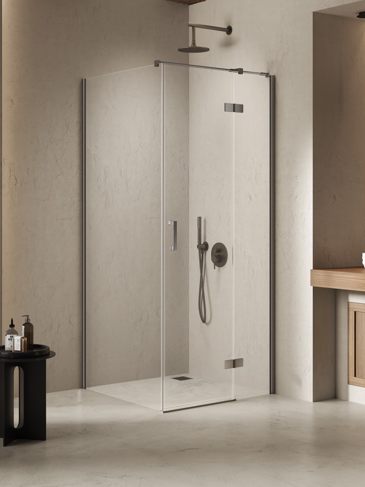 New Trendy Nesta Gunmetal Brushed cabine de douche 90x70 cm rectangulaire gris canon brossé/verre transparent K-4702