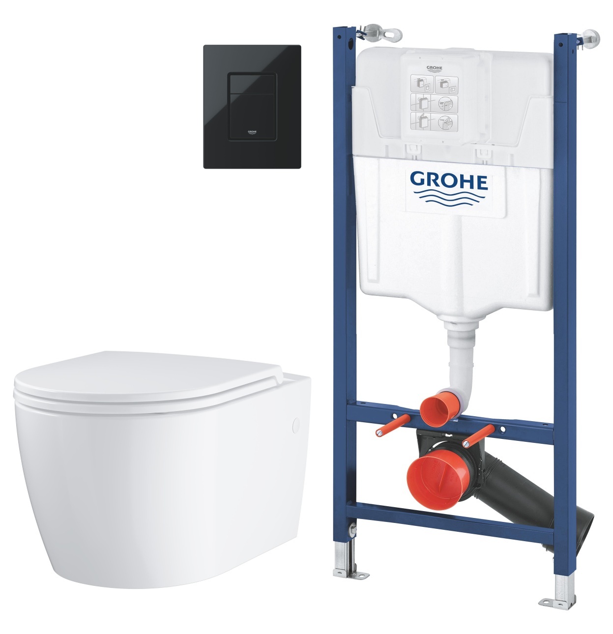 Set cuvette WC avec abattant à descente lente Grohe Start 103848SH00, châssis encastré Grohe Solido 38971000, 38966KV0