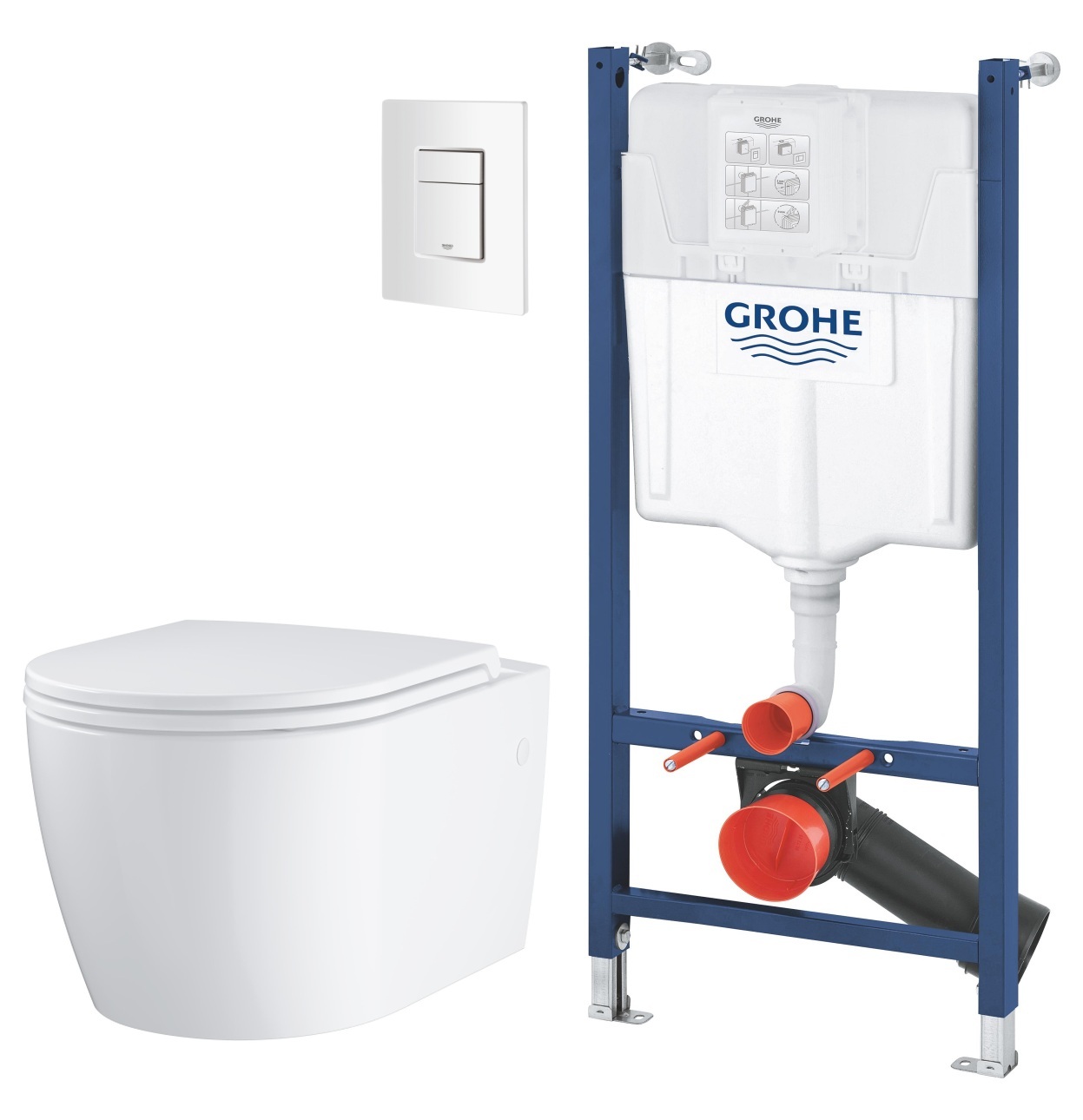 Set cuvette WC avec abattant à descente lente Grohe Start 103848SH00, châssis encastré Grohe Solido 38971000, 38732SH0