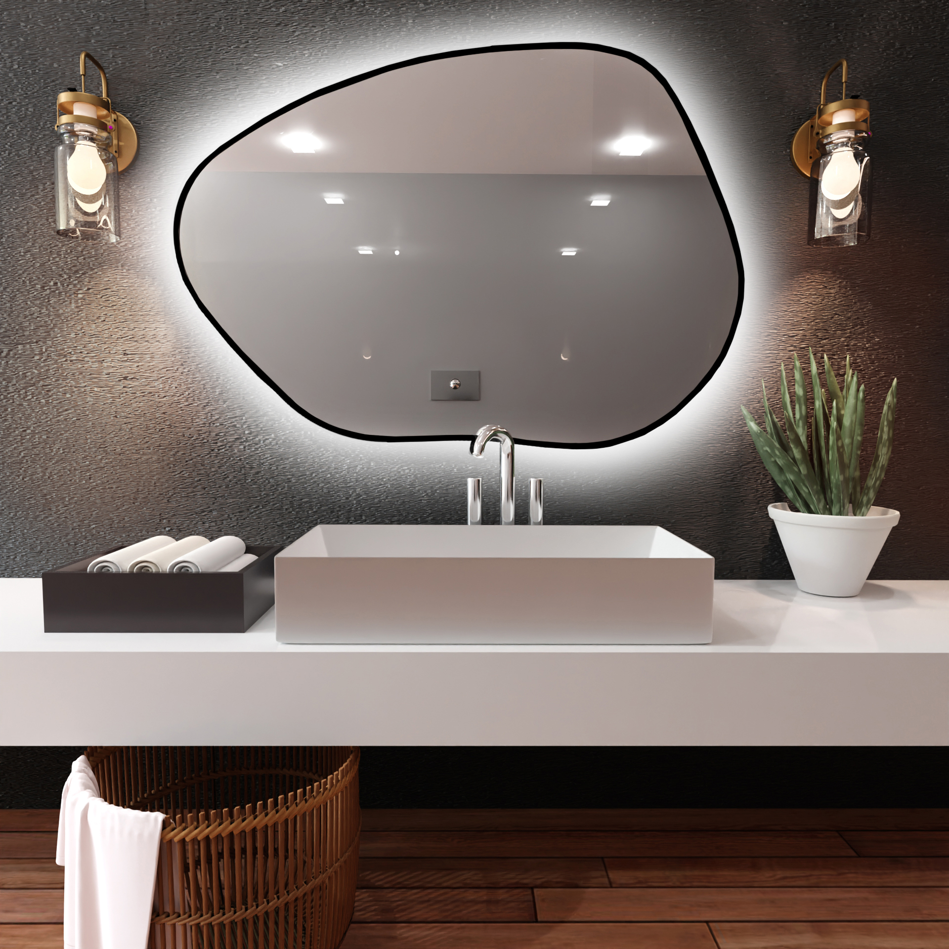 Baltica Design Bright Stain I miroir 100x72 cm avec éclairage oui noir 5904107921617