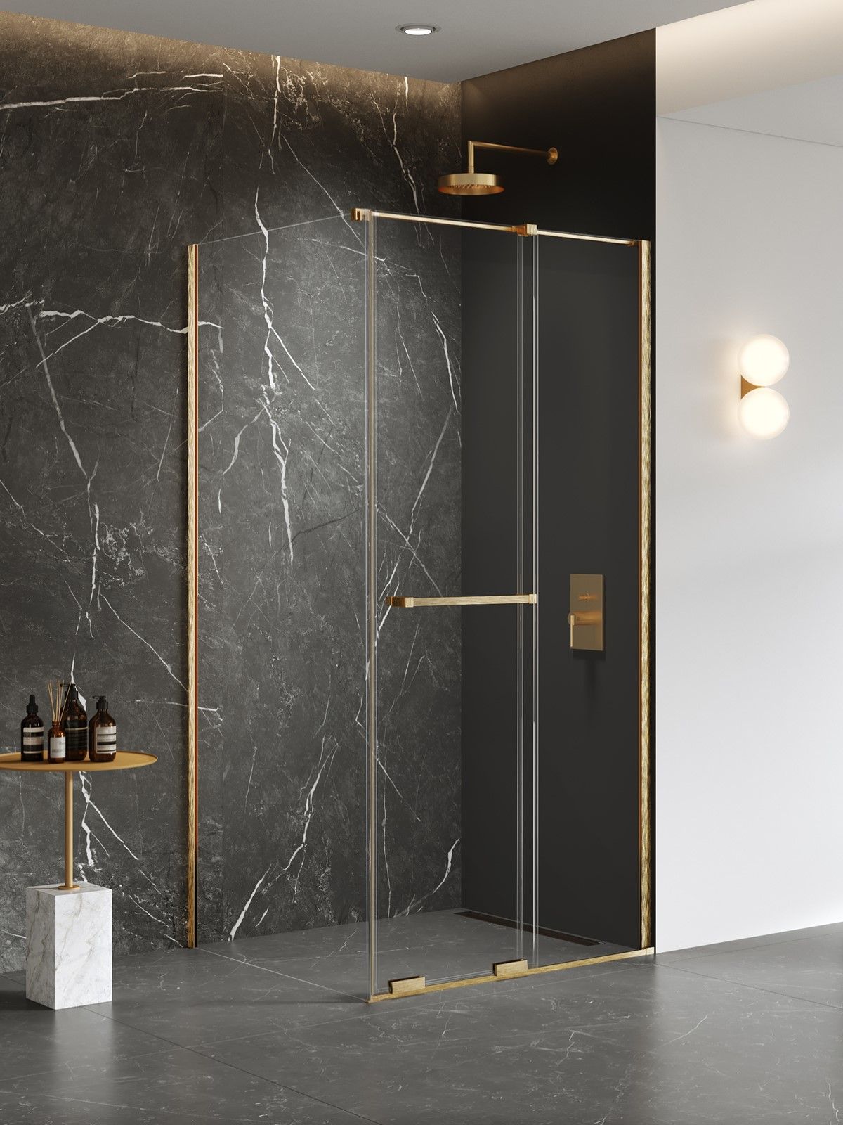 New Trendy Smart Gold Brushed cabine de douche 100x90 cm doré brossé/verre transparent EXK-7561