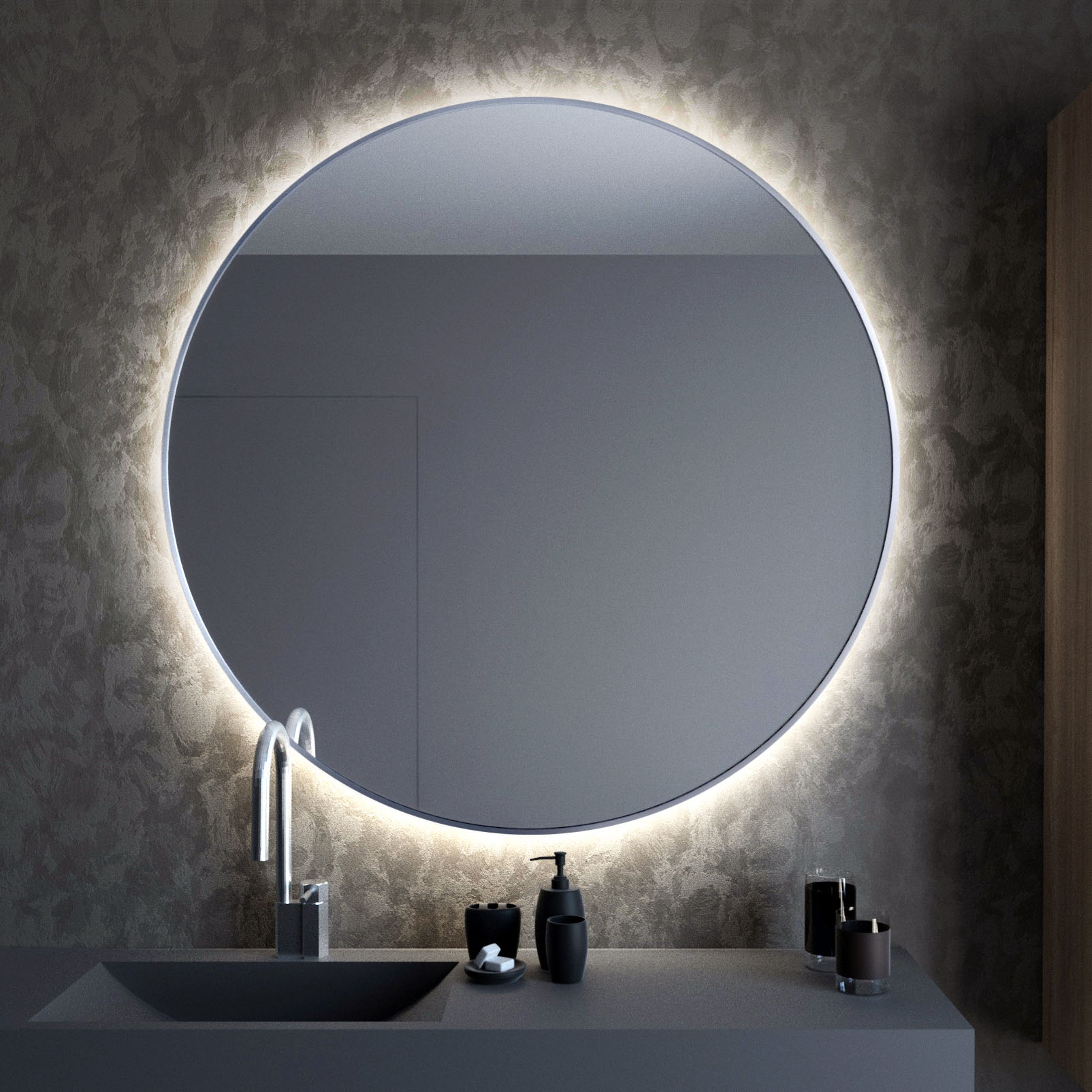 Baltica Design Tiny Border Bright miroir 100x100 cm circulaire avec éclairage oui argenté 5904107912493