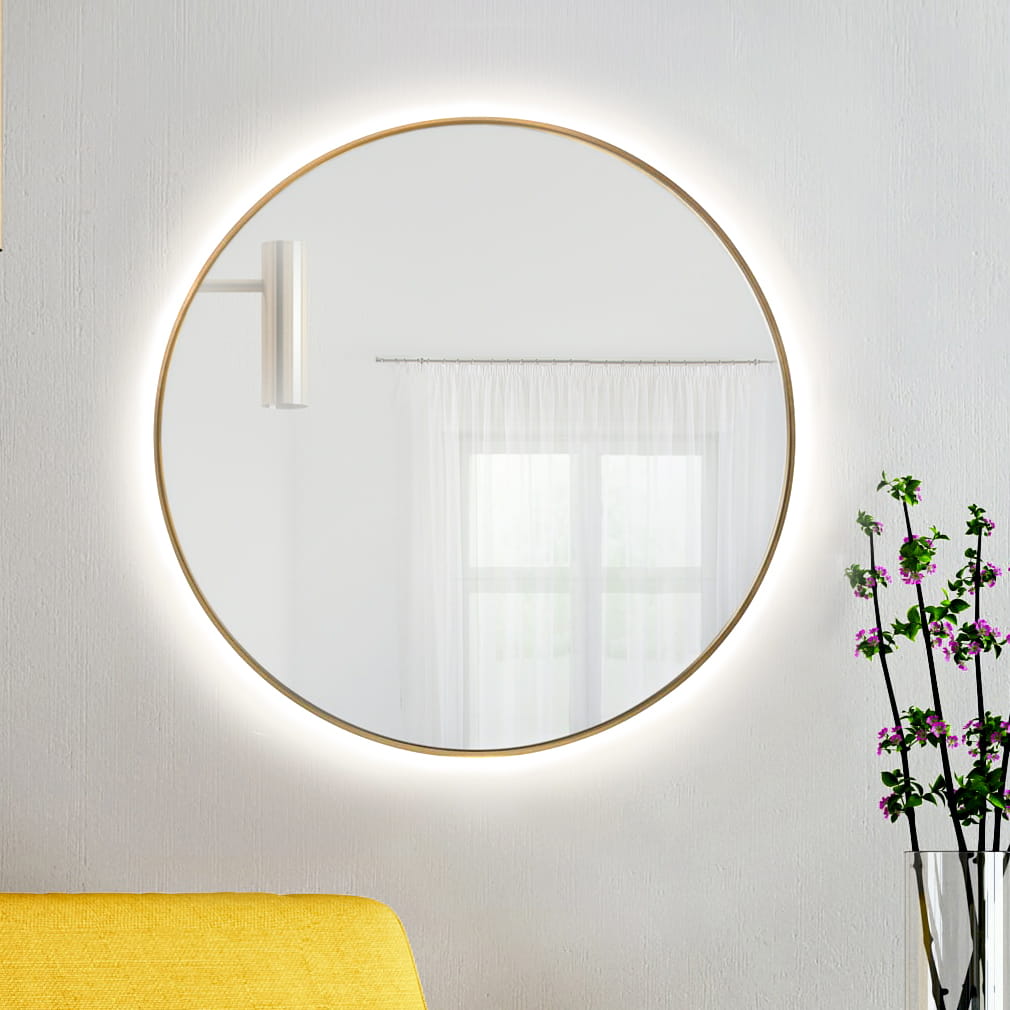 Baltica Design Tiny Border Bright miroir 90x90 cm circulaire avec éclairage oui doré 5904107911687