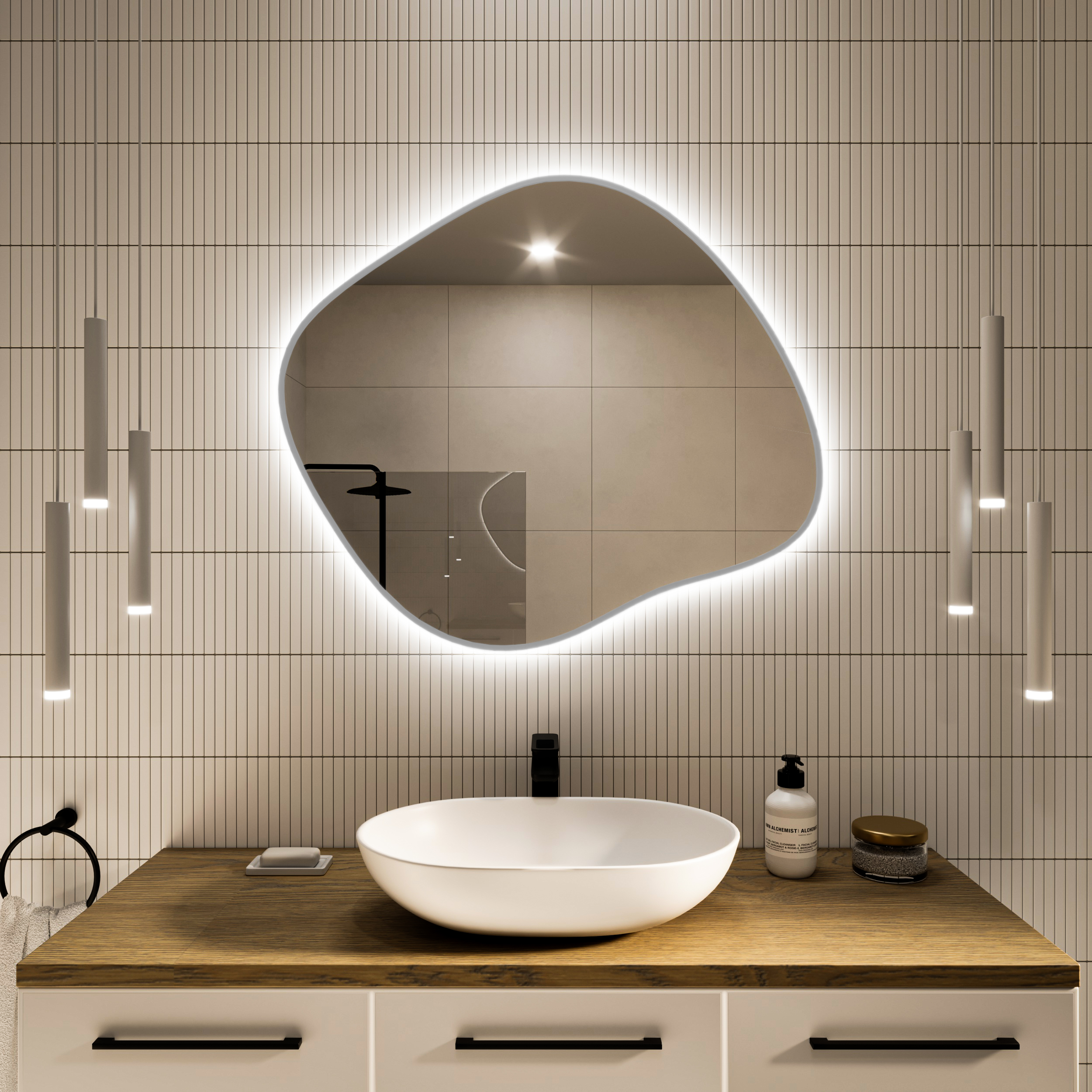 Baltica Design Tiny Borderbright Stain III miroir 70x60 cm avec éclairage oui argenté 5904107917771