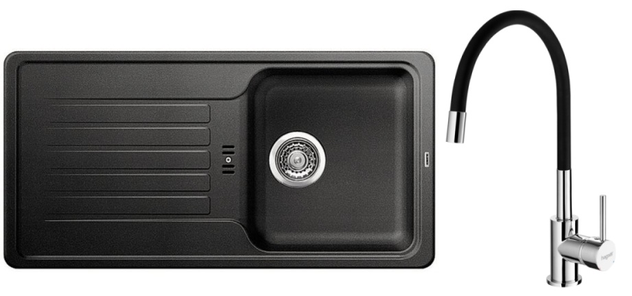 Set évier en granit Blanco Favos 45 S 516617, mitigeur de cuisine Hagser Emma HGR30000035