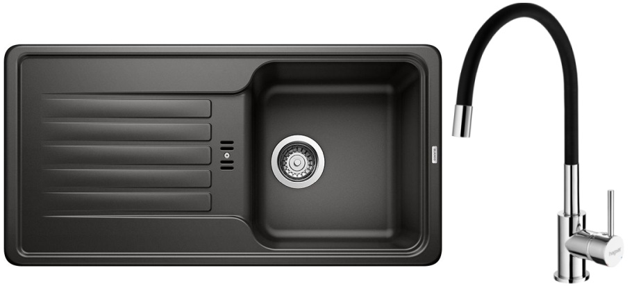 Set évier en granit Blanco Favos 45 S 526079, mitigeur de cuisine Hagser Emma HGR30000035