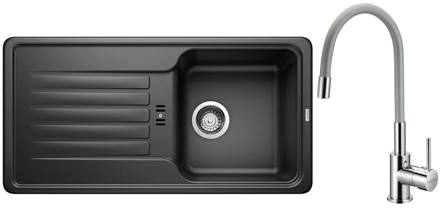 Set évier en granit Blanco Favos 45 S 526079, mitigeur de cuisine Hagser Emma HGR40000035