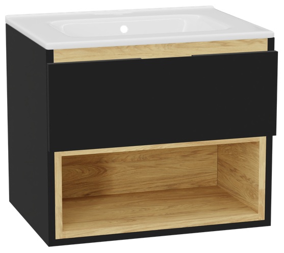 Set corps de meuble Excellent Tuto 2.0 MLEX.2171.600.BKBL, lavabo Excellent Pik CEEX.6517.600.WH, MLEX.2151.600.01.BK