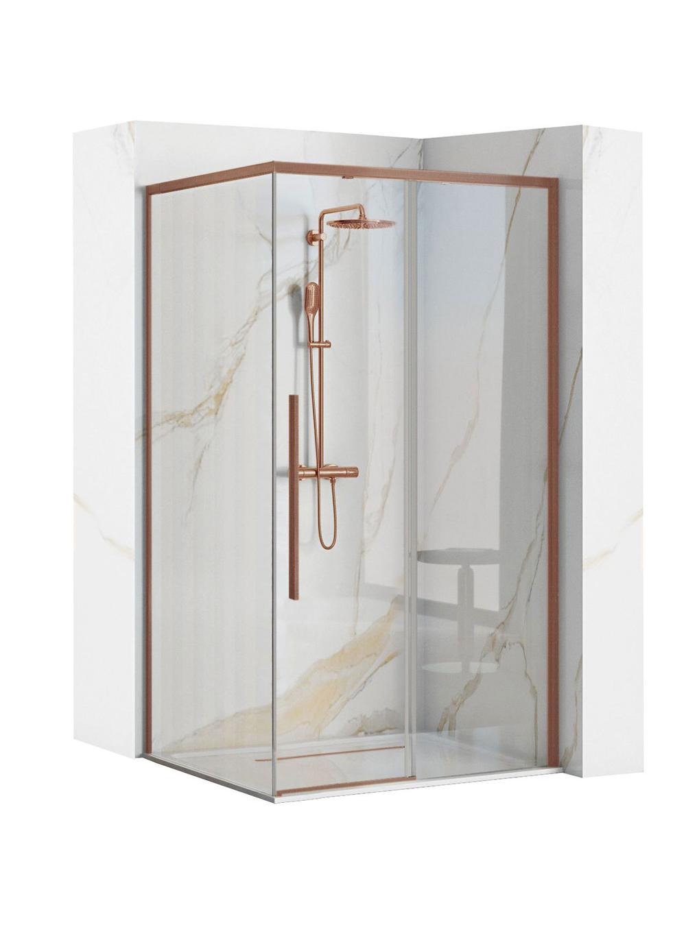 Rea Solar Brush Copper cabine de douche 90x90 cm carrée cuivre mat/verre transparent REA-K9512
