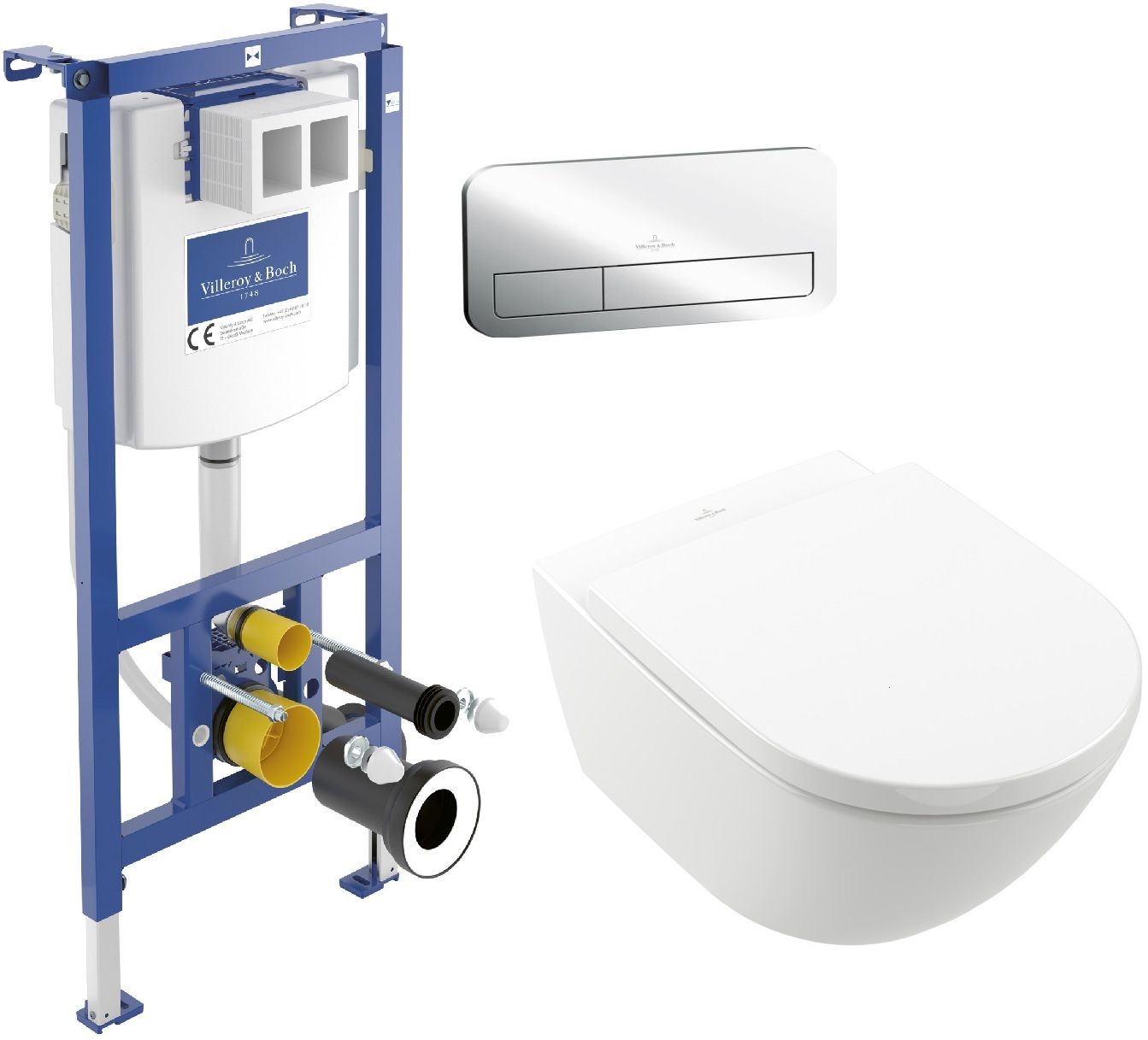 Set ensemble cuvette + abattant Villeroy & Boch Subway 3.0 4670TSR1, châssis encastré Villeroy & Boch ViConnect 92242700, 92249061