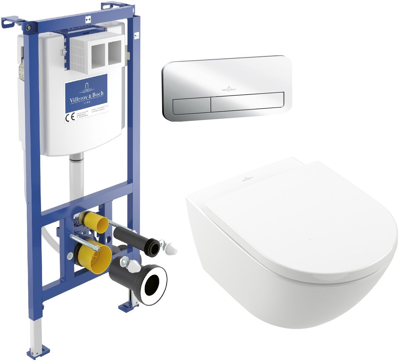 Set ensemble cuvette + abattant Villeroy & Boch Subway 3.0 4670TS01, châssis encastré Villeroy & Boch ViConnect 92242700, 92249061