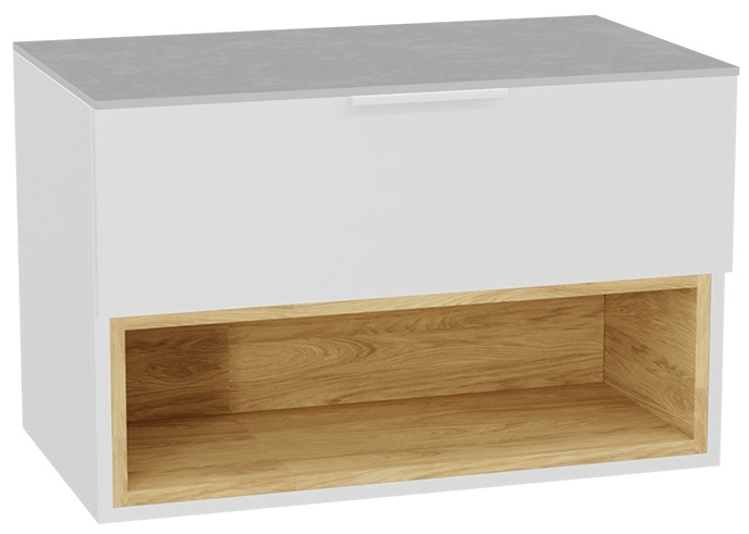 Set corps de meuble Excellent Tuto 2.0 MLEX.2171.800.WHBL, plan de travail suspendu Excellent Tuto 2.0 MLEX.2116.800.SJ, MLEX.2151.800.02.WH