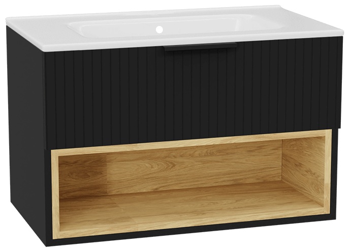 Set corps de meuble Excellent Tuto 2.0 MLEX.2171.800.BKBL, lavabo Excellent Pik CEEX.6517.800.WH, MLEX.2151.800.03.BK