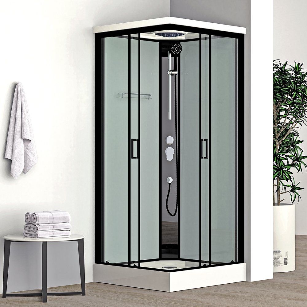 Roth cabine avec receveur et kit de douche 90x90 cm noir mat/verre transparent 4000876