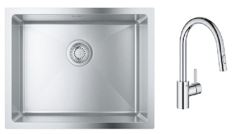 Set évier en acier inoxydable Grohe K700 31726SD0, mitigeur de cuisine Grohe Eurosmart Cosmopolitan 31481001