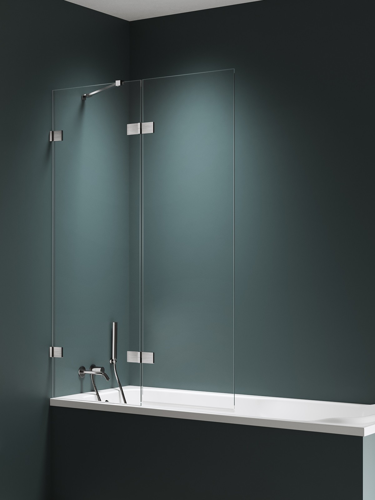 New Trendy Avexa Nickel Brushed paroi de baignoire 100 cm deux pièces brossé/verre transparent EXK-8750