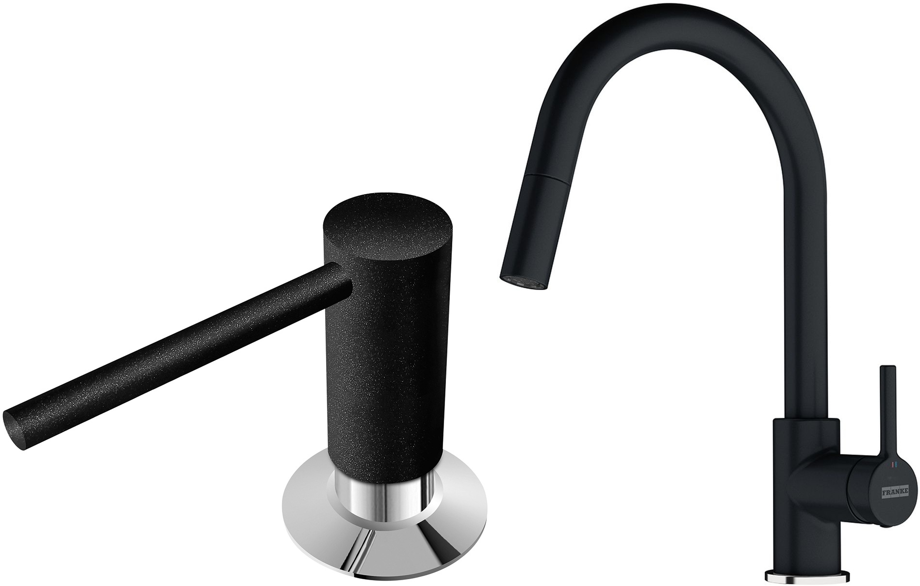 Set mitigeur de cuisine Franke Lina 115.0626.055, distributeur de savon Franke Comfort 119.0578.743