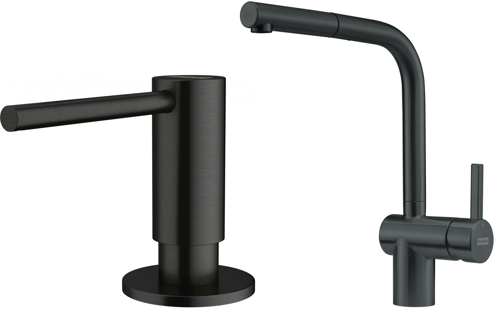 Set mitigeur de cuisine Franke Atlas 115.0550.427, distributeur de savon Franke Atlas 112.0717.102