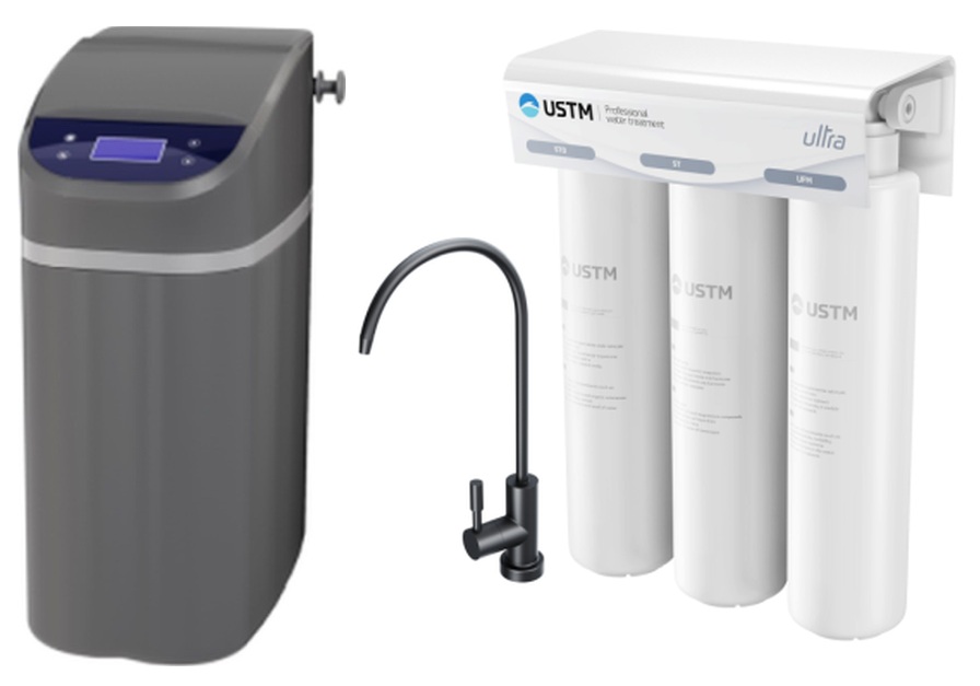 Set usine de traitement de l'eau USTM Grey WS9LCDG, filtre sous évier USTM Ultra ULTRABLACKSTYLE